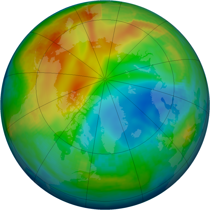 Arctic ozone map for 21 December 1997
